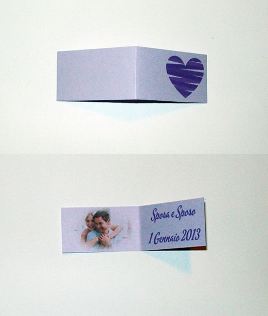 Bigliettini bomboniere colorati con foto interna lilla interno