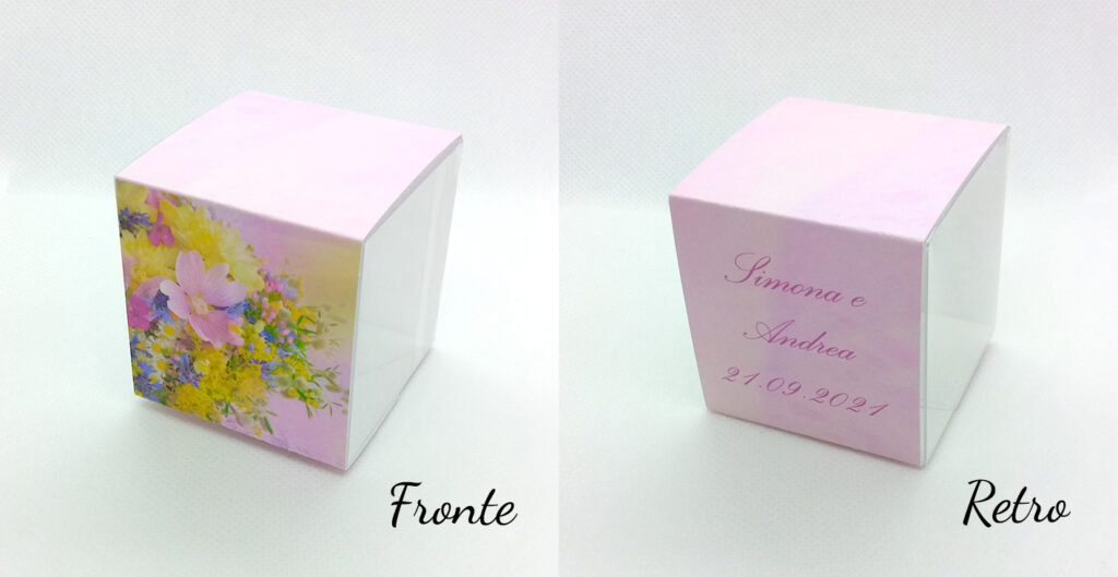 Scatolina portaconfetti personalizzata matrimonio fiori 5x5x5