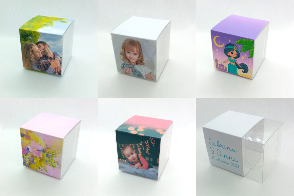 Scatoline portaconfetti personalizzate con foto 5x5x5