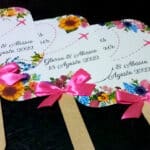 Ventagli matrimonio personalizzati fiori - fiocco fucsia