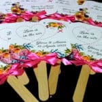 Ventagli matrimonio personalizzati fiori - fiocco fucsia - tutti